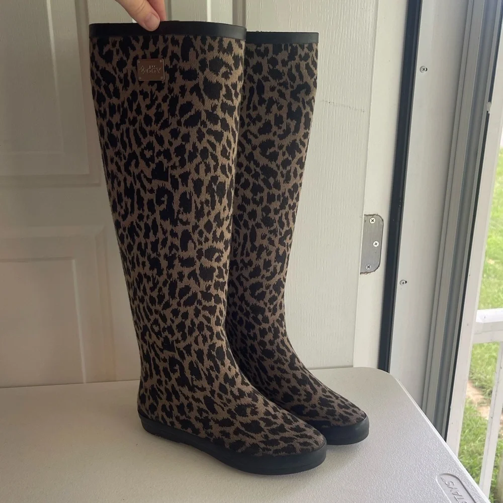 Dav leopard print knee high knit exterior rain boots